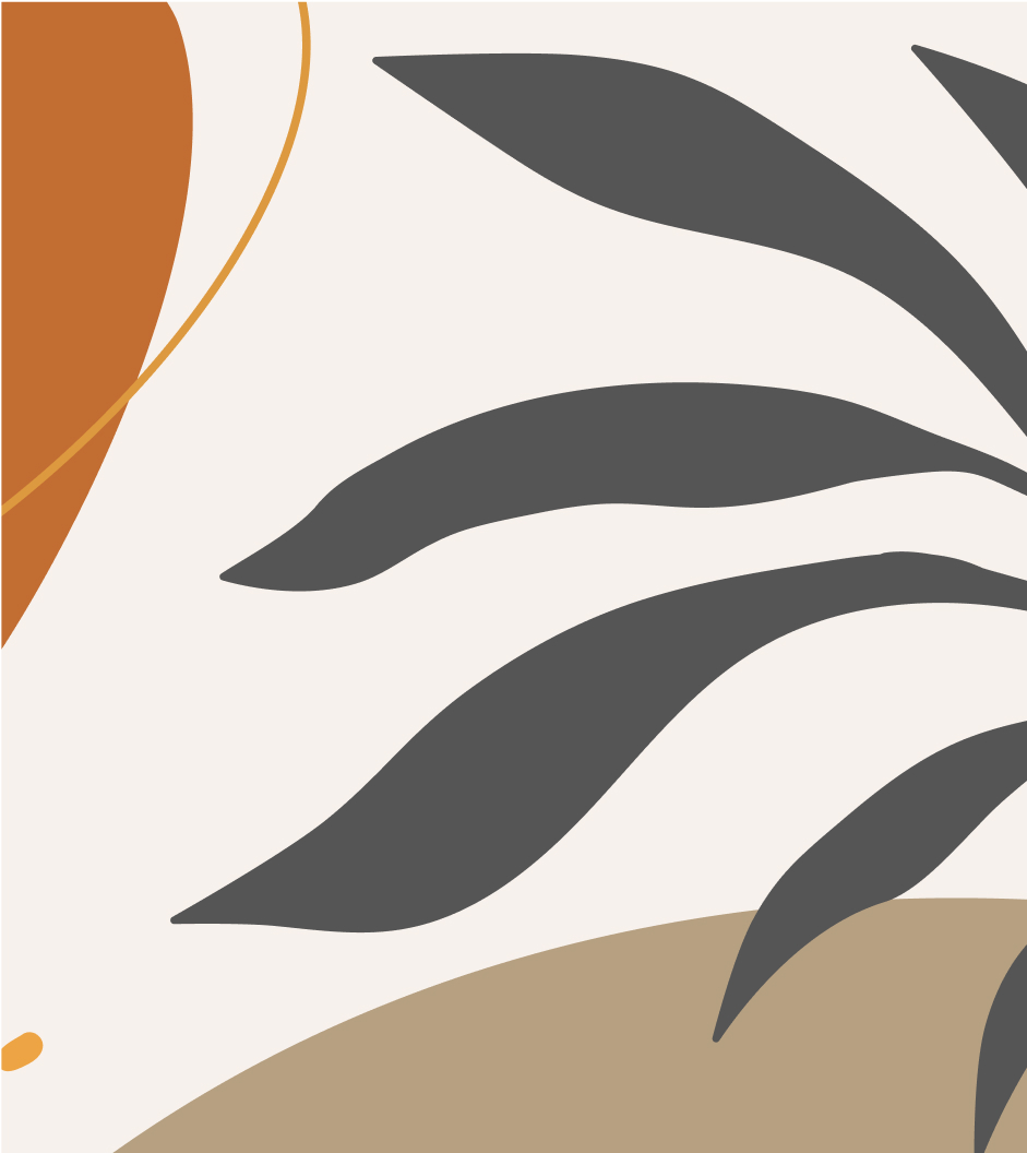 Abstract design with orange sun and grey leaves
